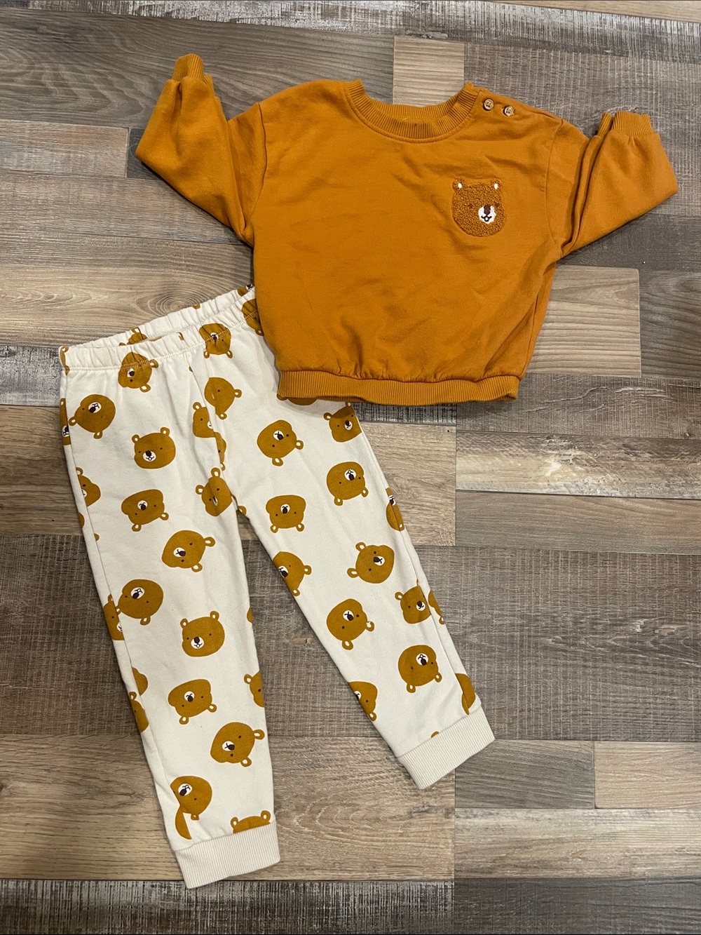 Cat & Jack Mustard Bear Sweatshirt and Cream Bear-Print Joggers